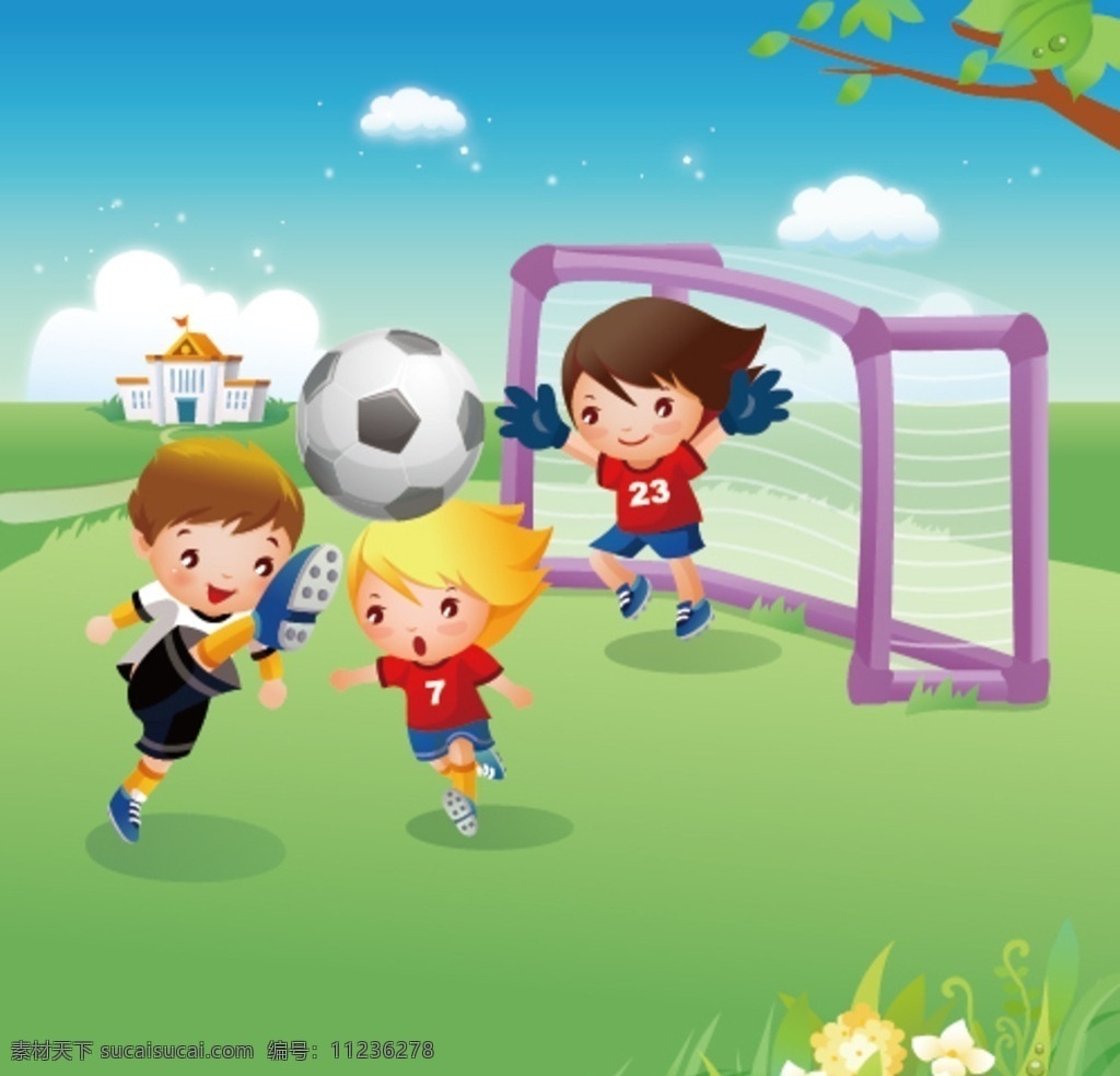 踢球 卡通人 运动 足球 小孩 游戏 球门 草地 蓝天 学校 移动界面设计 手机界面