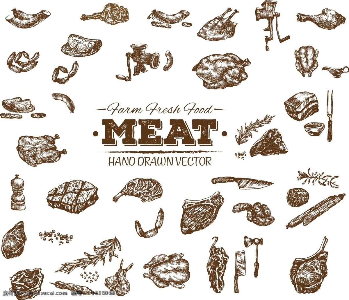 手绘肉类产品 手绘 肉类 产品 矢量 食物 生活百科 餐饮美食