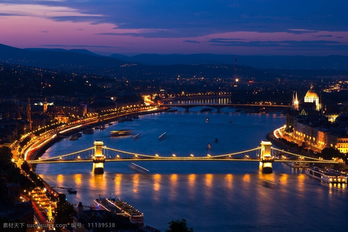 多瑙河 建筑 夜景 道路 唯美 夜晚 自然景观 建筑景观 布达佩斯 铁索桥 建筑园林 建筑摄影