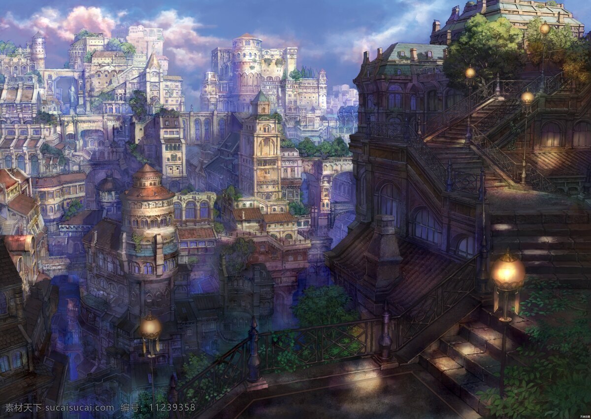 白云 城镇 动漫壁纸 动漫场景 动漫动画 动漫风景 风景漫画 蓝天 动漫 风景 设计素材 模板下载 手绘 数字绘画 艺术 卡通 可爱