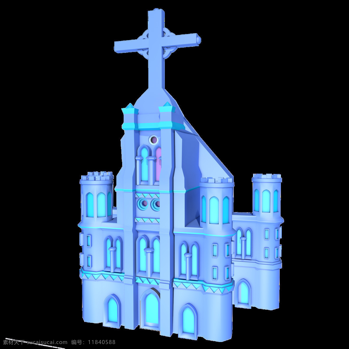 d 蓝色 科幻 梦幻 建筑 教堂 商用 元素 2.5d 透明素材 哥特式 十字架