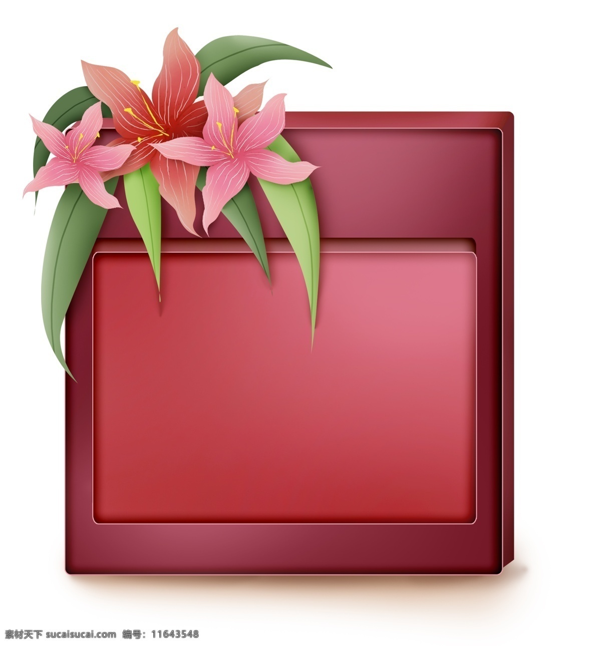立体 百合花 提示 框 花卉文本框 情人节文字框 标题 亲 节 花朵 情人节 红色 文字