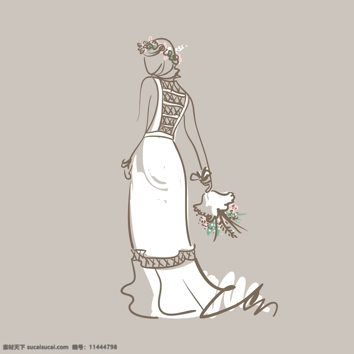 时装 手稿 白纱 长裙 手绘 服装设计 其他服装素材