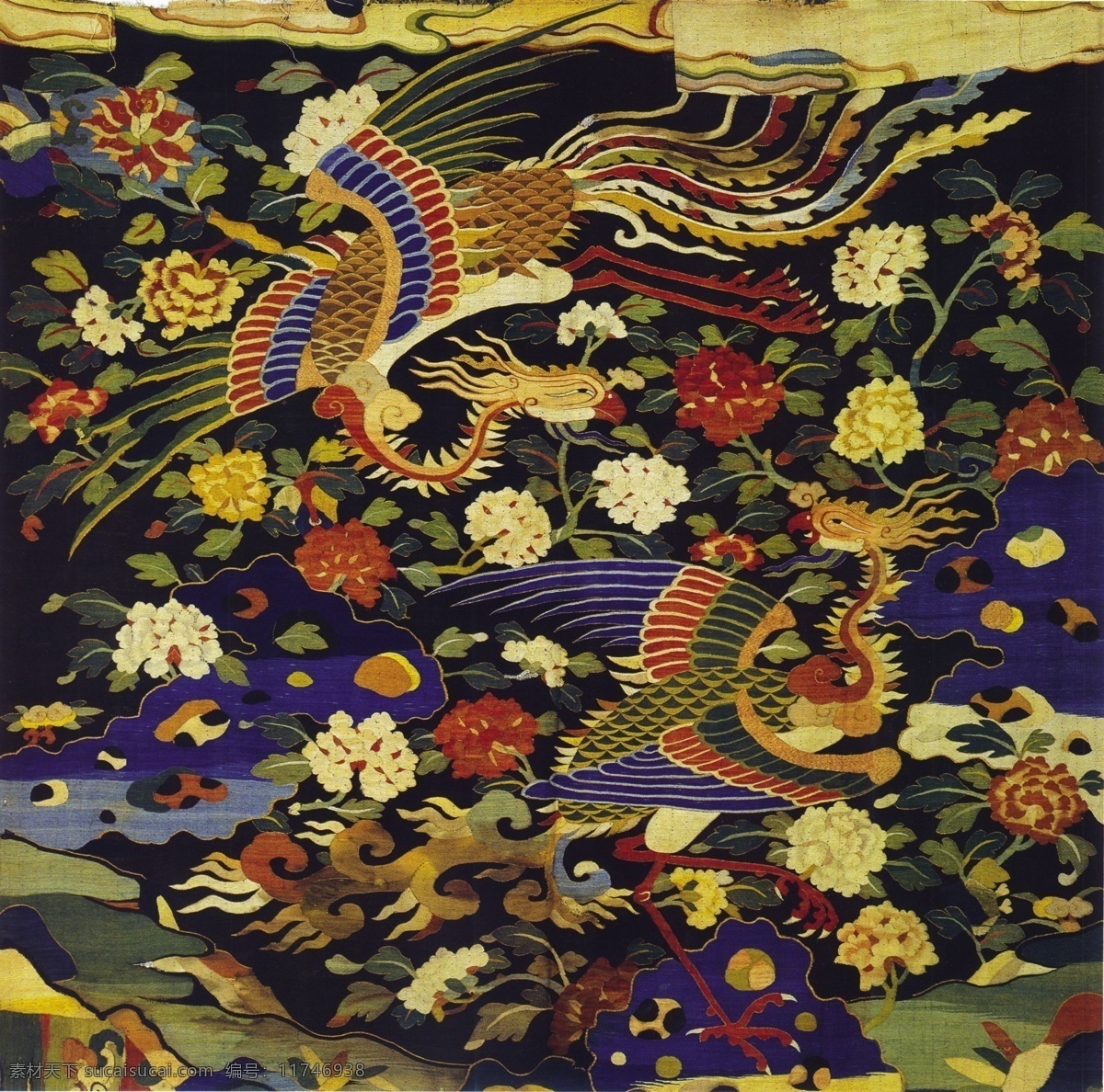 中式 元素 布纹 贴图 花 孔雀 古典 中国风花纹图