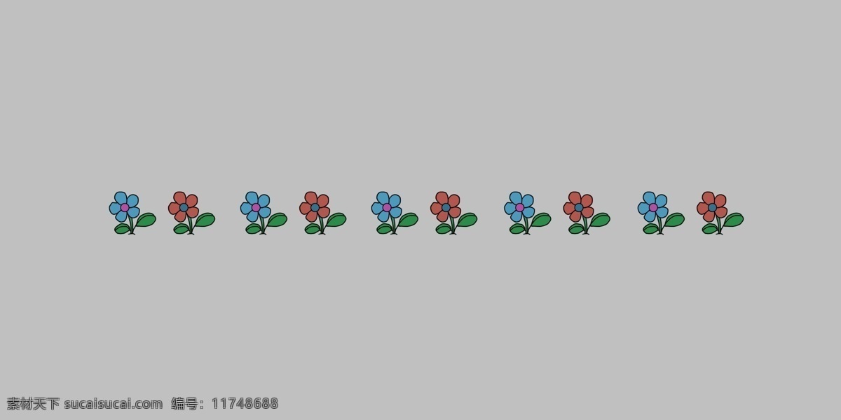 花朵 分割线 手绘 插画 花朵分割线 装饰分割线 手绘分割线 蓝色小花 红色 小花 分割线插画 绿色的叶子