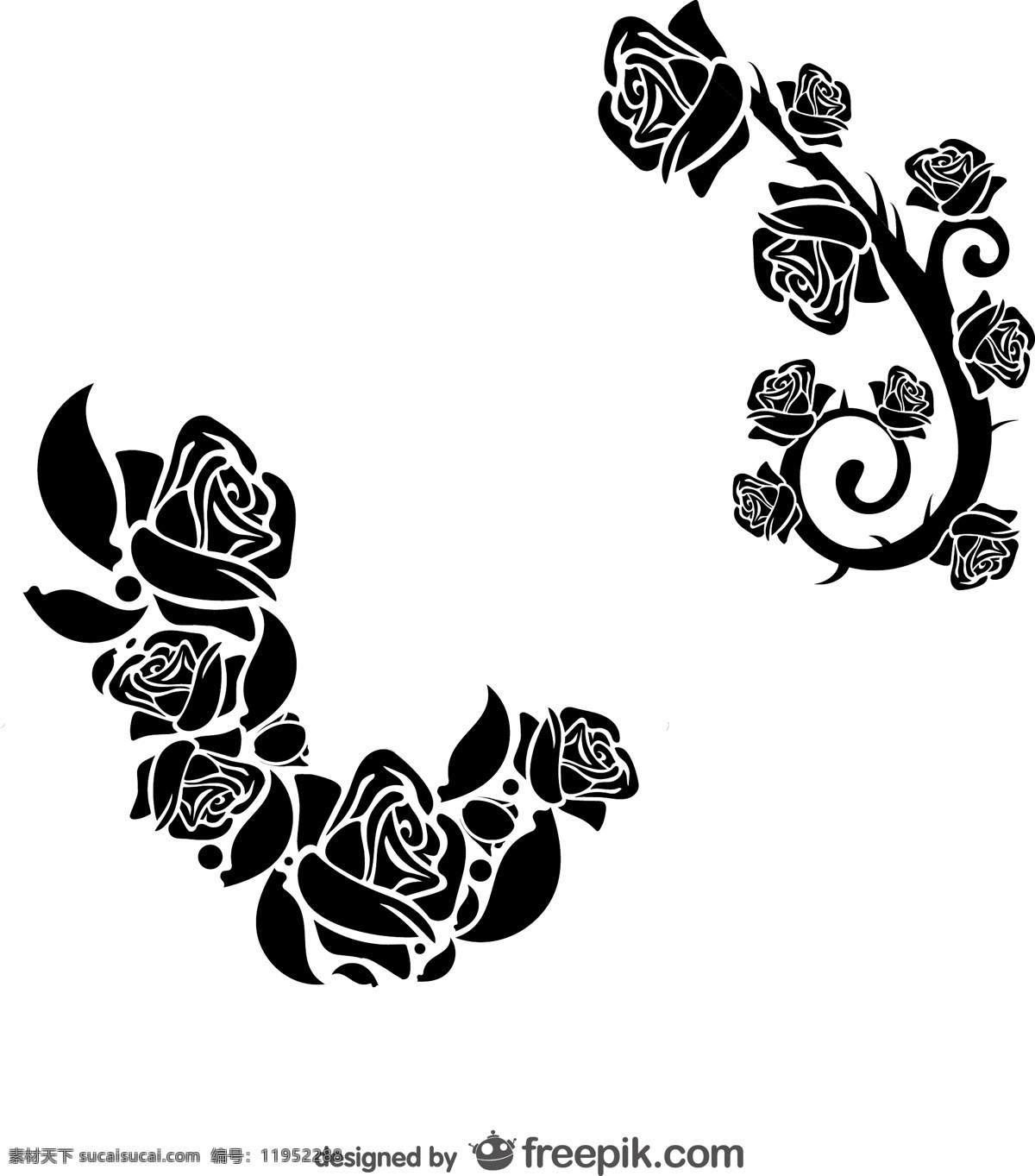 花饰下载 花卉 装饰 模板 玫瑰 布局 黑色 设计元素 花卉装饰 枝 简单 元素 简约 白色
