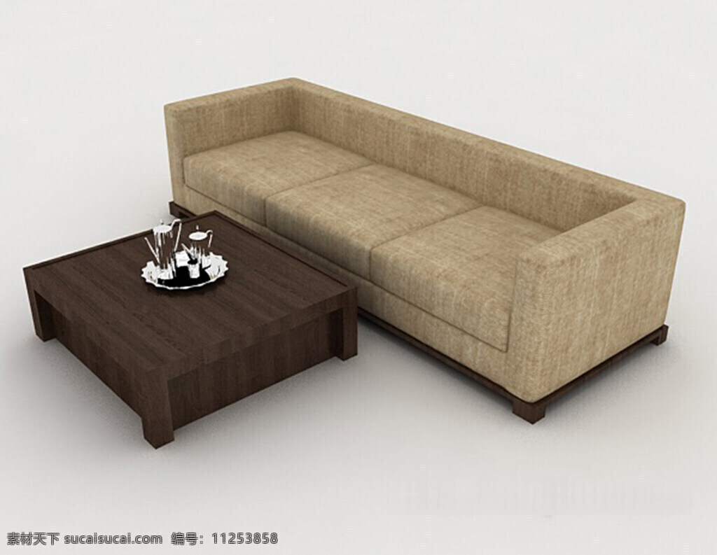简单 新 中式 家居 沙发 3d 模型 3d模型下载 3dmax 中式风格模型 棕色模型 白色