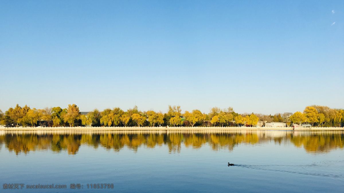 北京后海 风景照 湖 蓝天 倒影 自然景观 山水风景