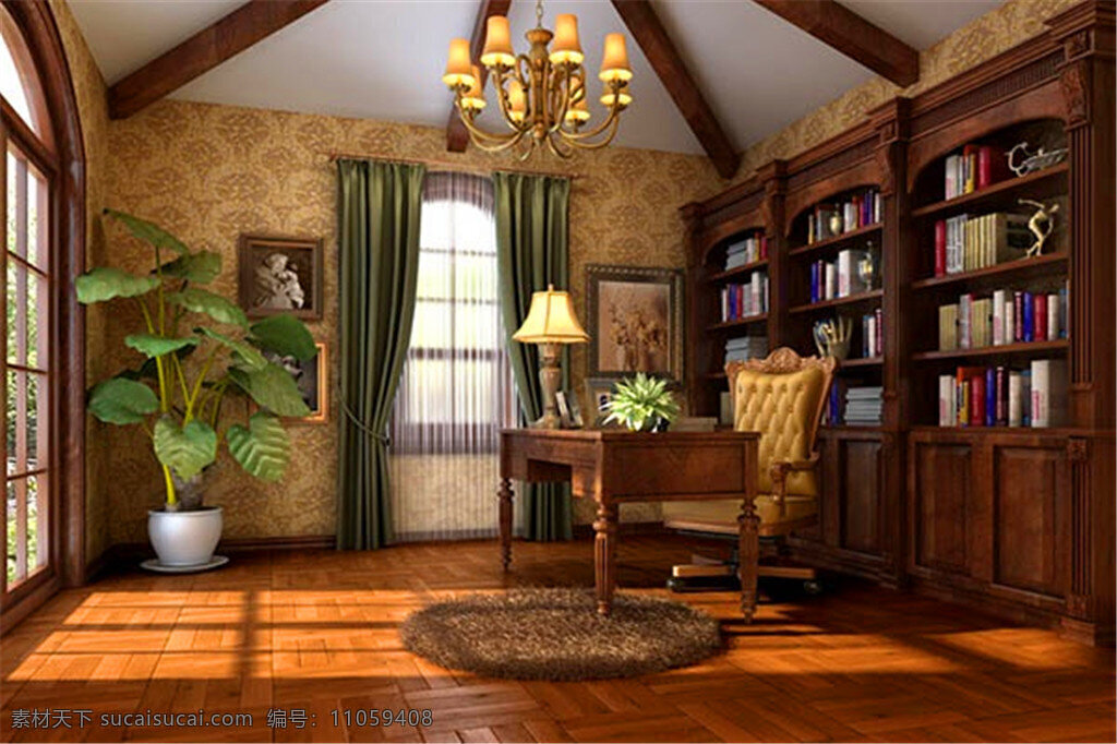 中式 书房 3dmax 模型 家居 家居生活 室内设计 装修 室内 家具 装修设计 环境设计 效果图 max 3d 书桌 书柜