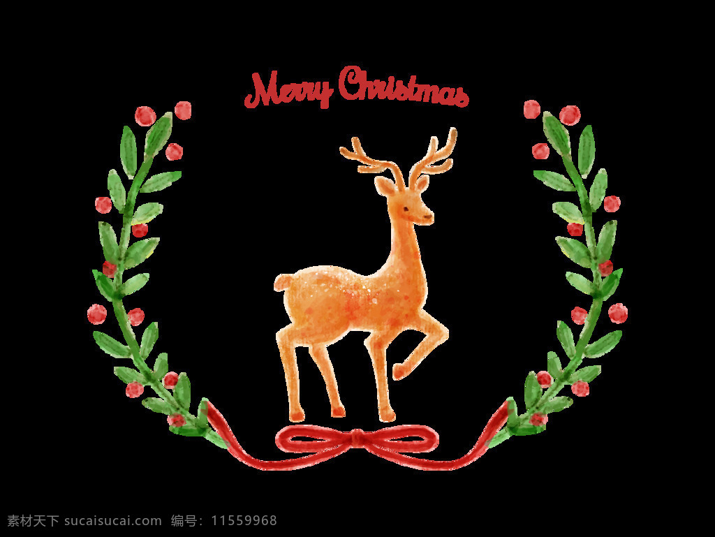 喜庆 圣诞节 花边 元素 手绘 浪漫 麋鹿 免抠