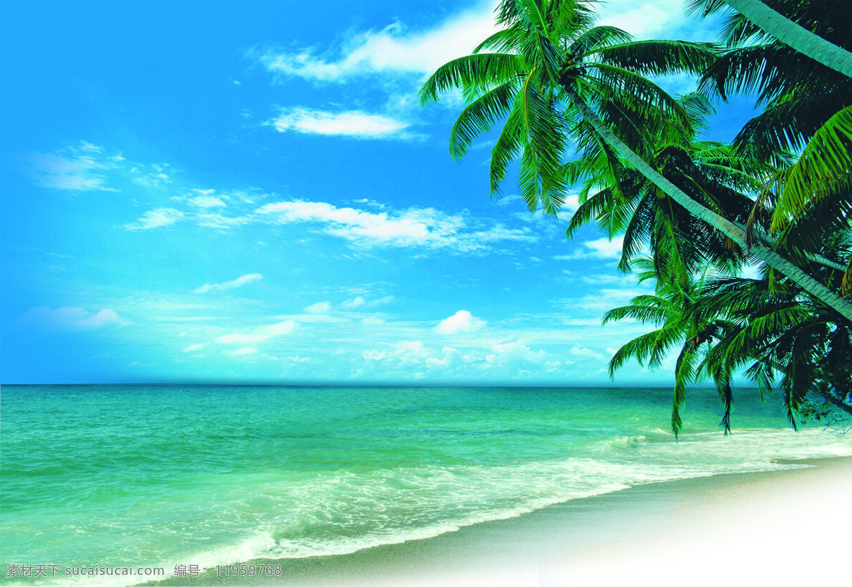 白云 波浪 海景 海滩 海湾 蓝天 绿色 摄影图库 湛蓝 海天 椰树 椰子 湛蓝海天椰树 椰子林 椰子树 天空 沿海 自然景观 自然风景 psd源文件