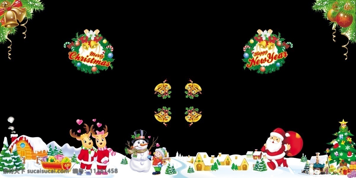 圣诞 橱窗 源文件 花圈 节日素材 铃铛 鹿 圣诞橱窗 圣诞节 圣诞老人 雪人 雪房子 圣诞树 家居装饰素材 展示设计