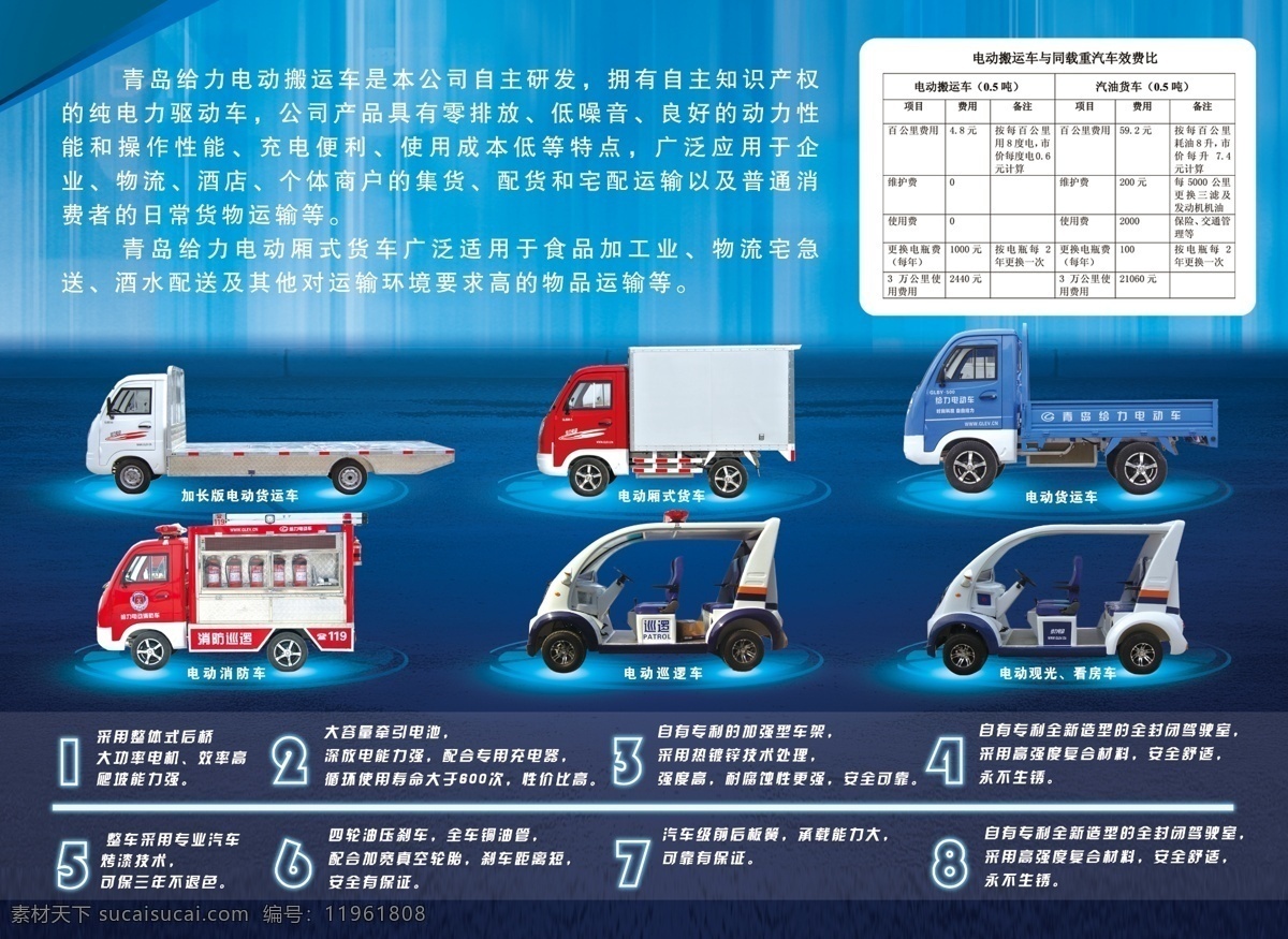 力 电动车 彩页 模板下载 给力 加长 版 电动 货运车 青色 天蓝色