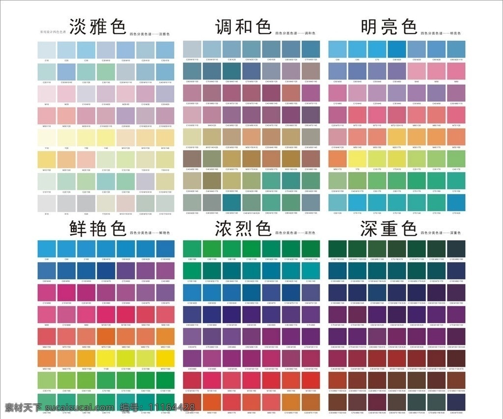 四色分类色谱 色谱 四色 分类 常用 淡雅色 调和色 明亮色 鲜艳色 浓烈色 深重色 配色 印刷 矢量素材 其他矢量 矢量