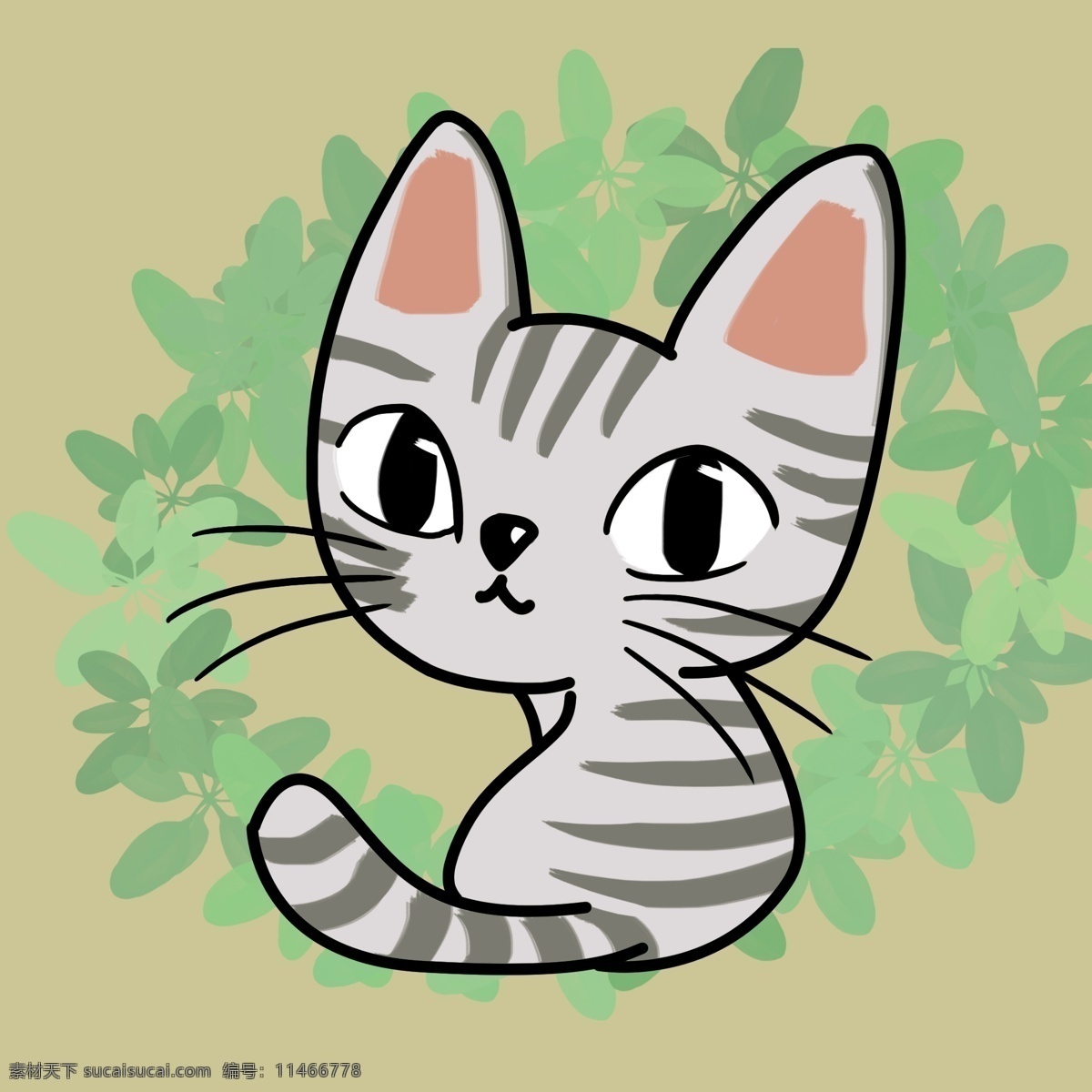 原创 元素 猫咪 转头 猫 小猫 可爱 绿色 萌 插画 q版 卡通 cat 背影 绿 动物 小动物 装饰 手机 手机壳