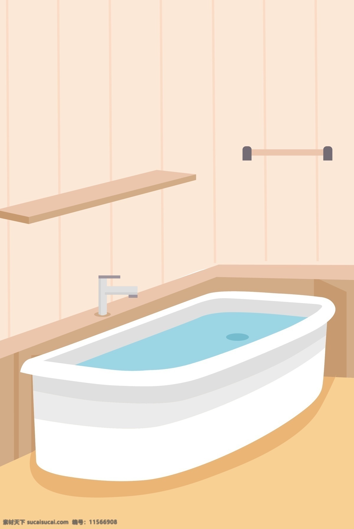 浴缸 浴室 卡通 背景 柜子 装满水的浴室 简约 扁平 个人护理