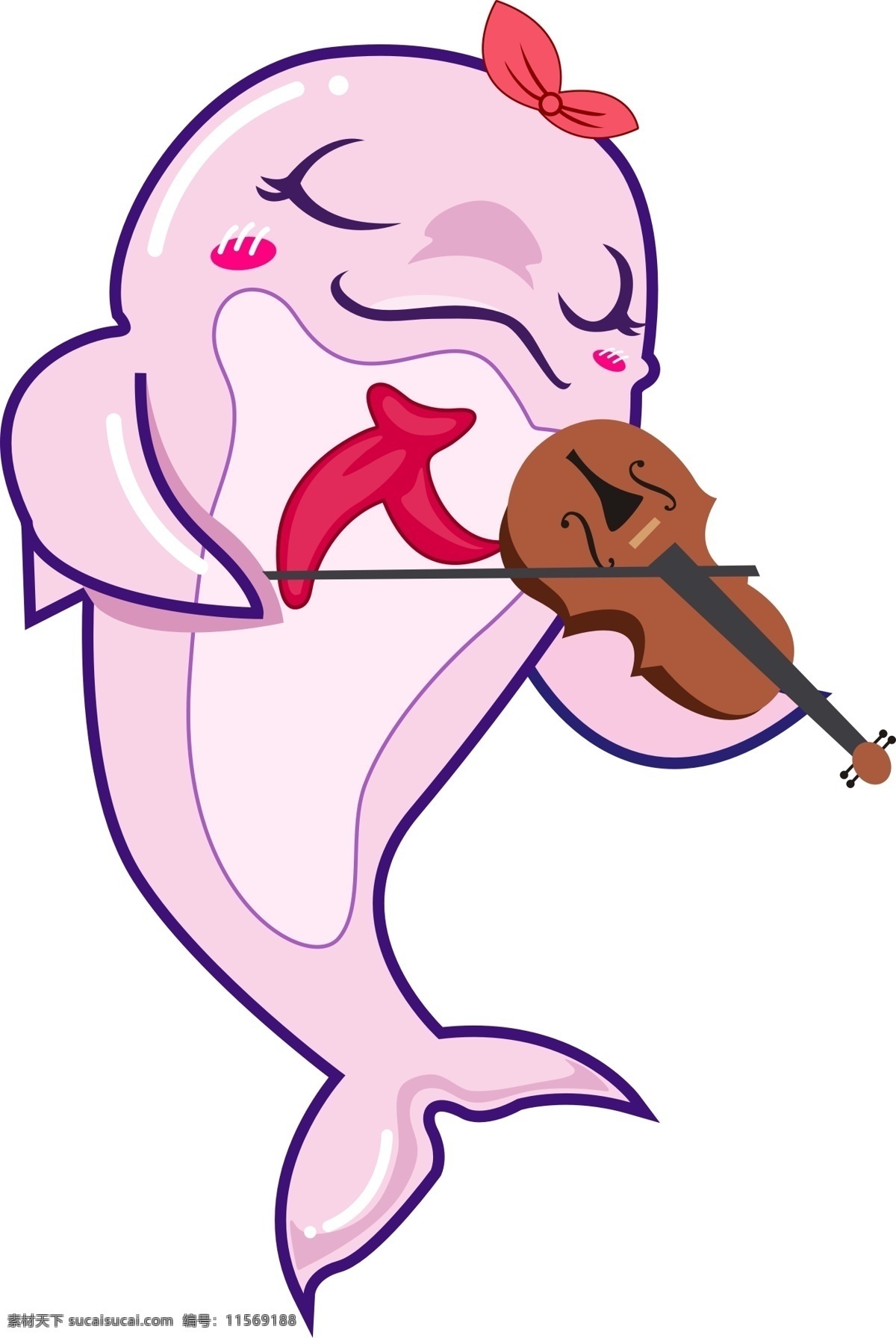 音乐 卡通 海豚 拉 小提琴 卡通海豚 矢量海豚 粉色海豚 海豚拉小提琴