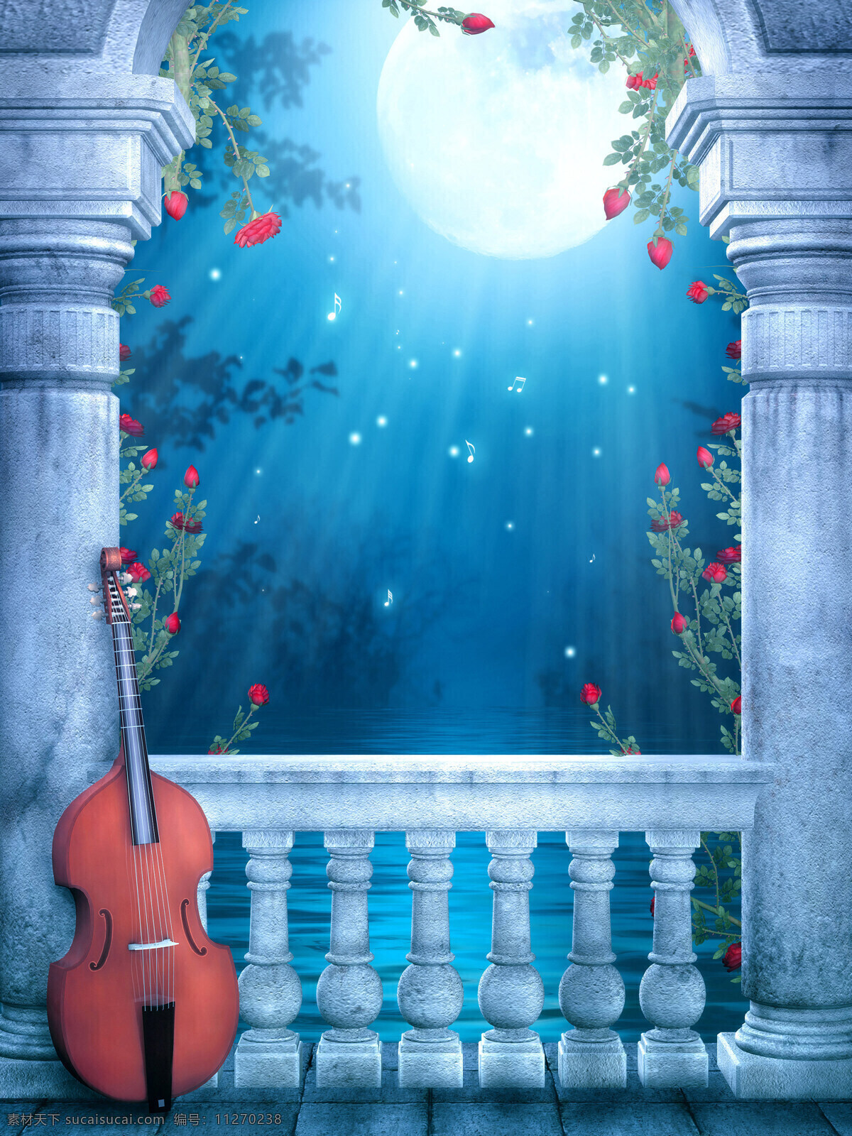 典雅 欧式 夜景 背景 墙 大提琴 欧洲 复古 背景墙 背景图片 装饰画 免费素材下载
