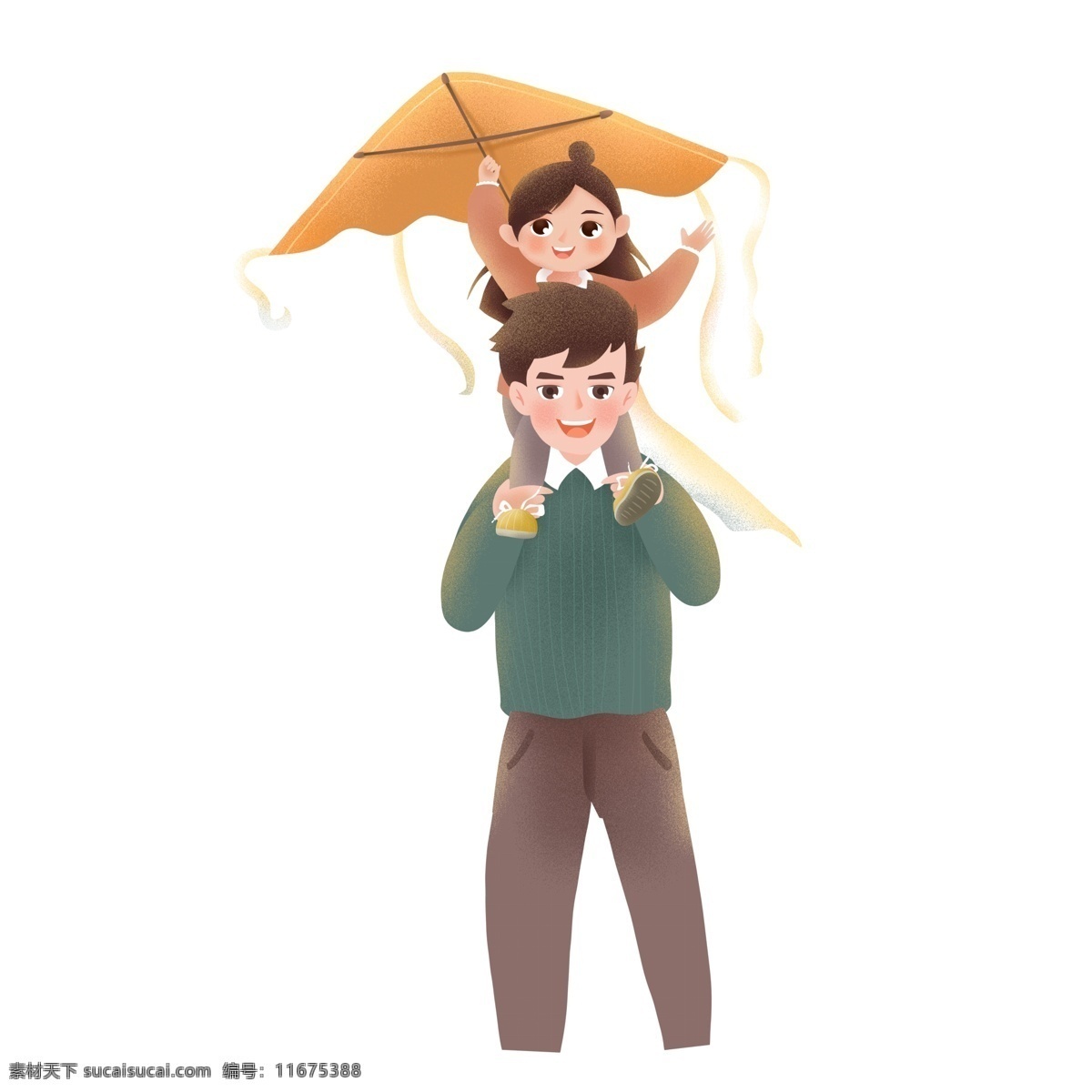 手绘 父女 放风筝 免 抠 元素 可爱 装饰 时尚 透明素材 免扣素材