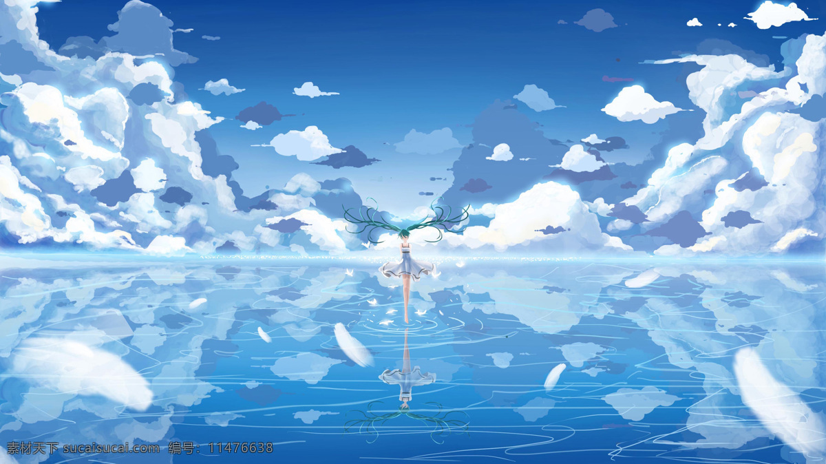 天堂海洋插画 动漫插画 仙境 美景 天堂 海洋 蓝色