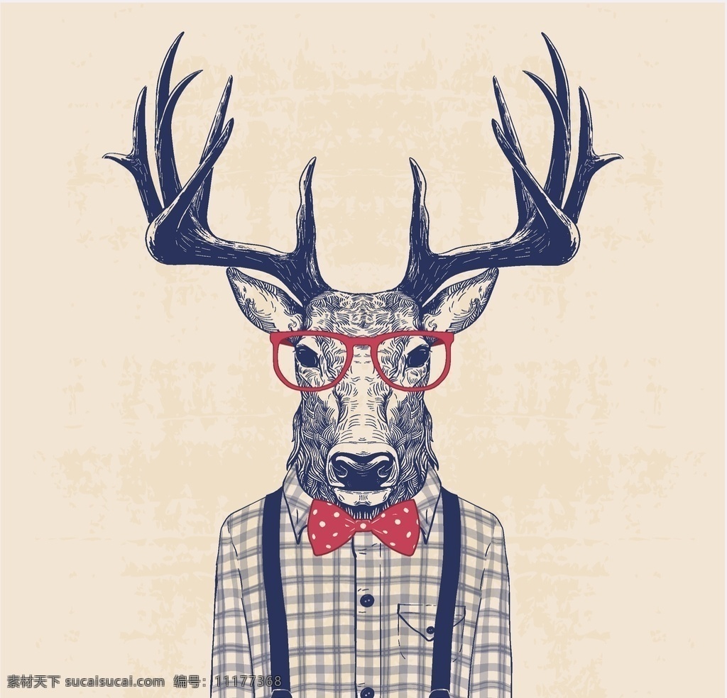 麋鹿 小鹿 鹿 卡通 森林动物 ai矢量图 装饰插画 印刷背景图 设计素材 矢量图
