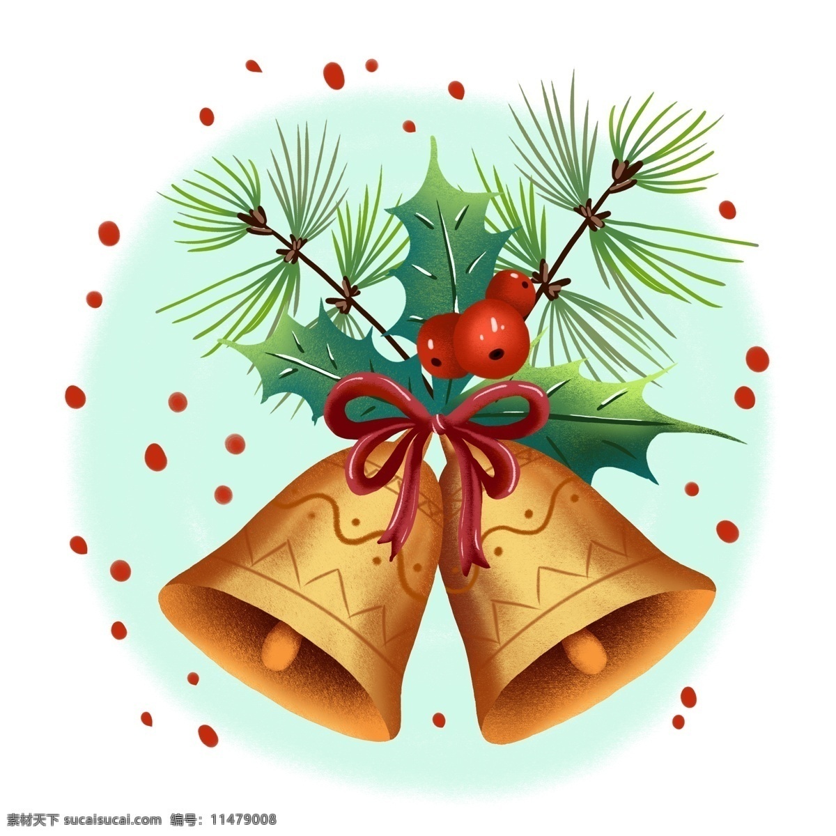 圣诞 铃铛 手绘 节日 插画 商用 元素 圣诞节 圣诞节元素 圣诞铃铛 金铃铛 金色 风 ps 分层