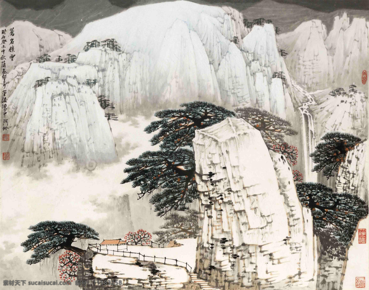 苍颜积雪 薛亮 国画 山脉 积雪 山水 写意 水墨画 中国画 细笔山水 绘画书法 文化艺术