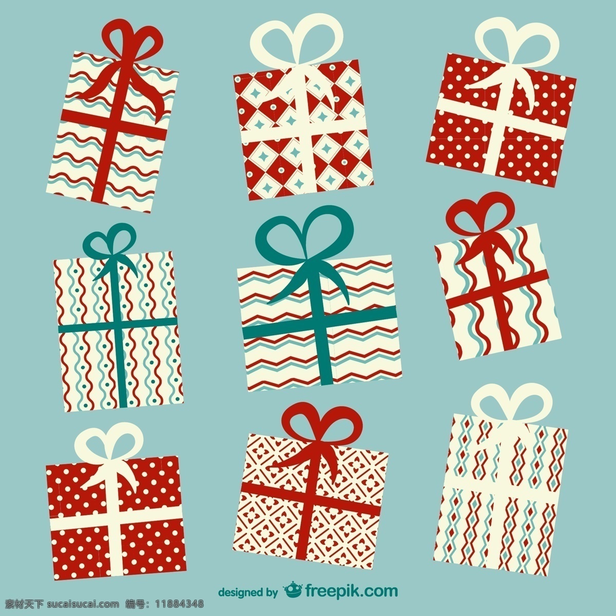 童趣 礼盒 蝴蝶结 礼包 礼物 矢量图 丝带 条纹 水玉点 节日素材 圣诞节
