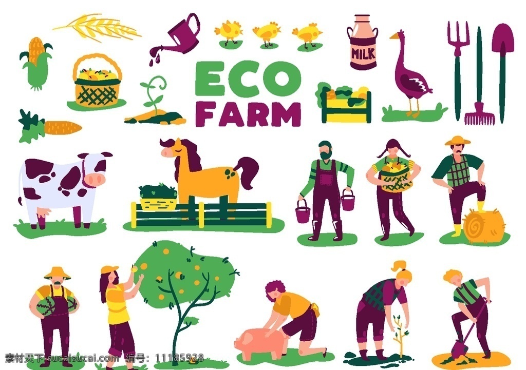 农场图片 农场 农业 生产 家禽畜牧 农牧产品 手绘 插画 ai矢量