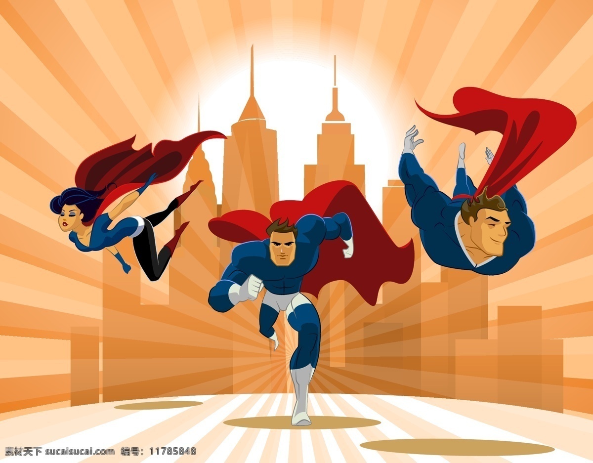 超级 英雄 团队 矢量 背景 超级英雄 超人 城堡 海报 黄色 女超人