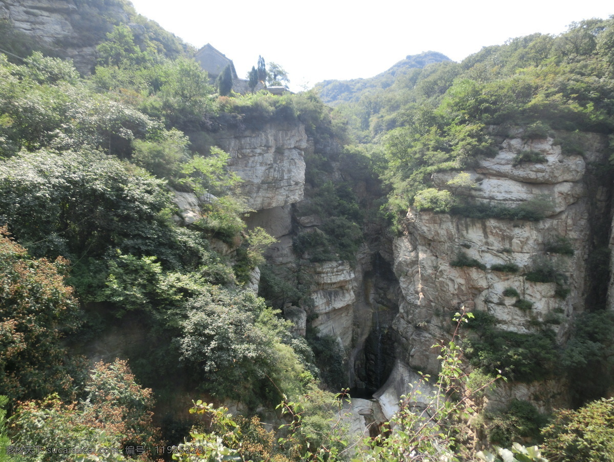 九龙潭风景 登封 嵩山 太室山 悬崖 瀑布 建筑 庙宇 树林 八龙潭 九龙潭 自然景观 山水风景