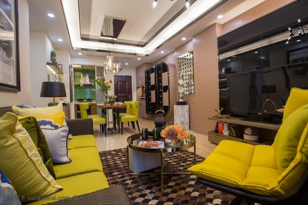 黄色 客厅 现代 效果图 软装效果图 室内设计 展示效果 房间设计家装 家具