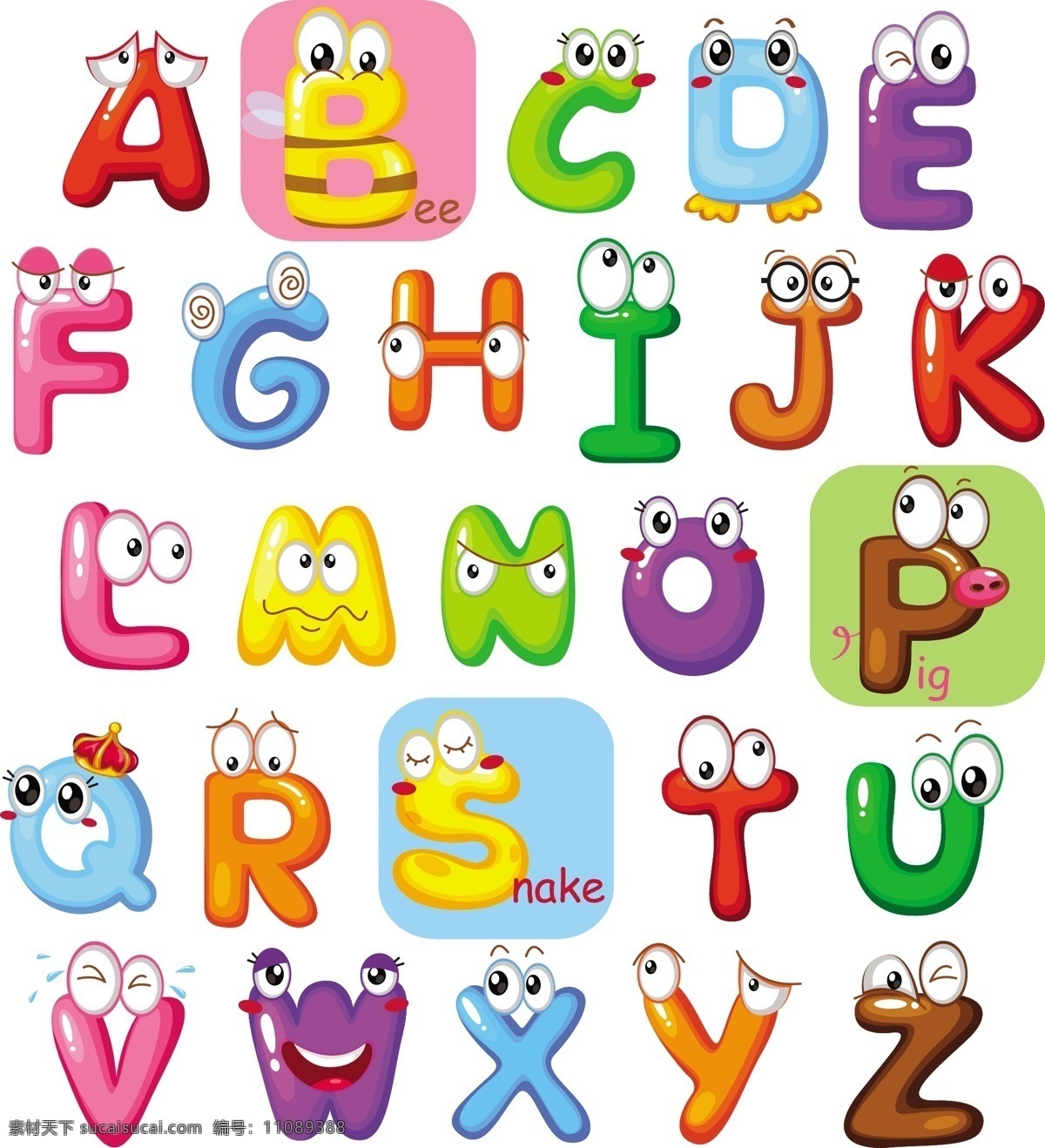 可爱英文字母 卡通字母 可爱字母 英文字母 创意字体 设计艺术字 眼睛 动漫 幼儿学习素材