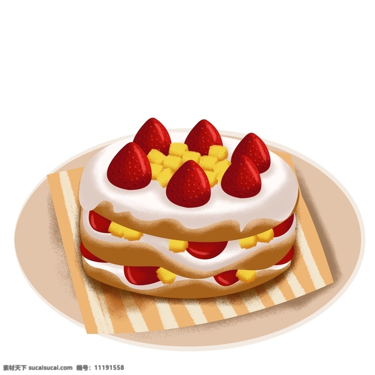 盘子 里 水果 裸 蛋糕 卡通 草莓裸蛋糕 奶油裸蛋糕 手绘 盘子里的蛋糕 点心