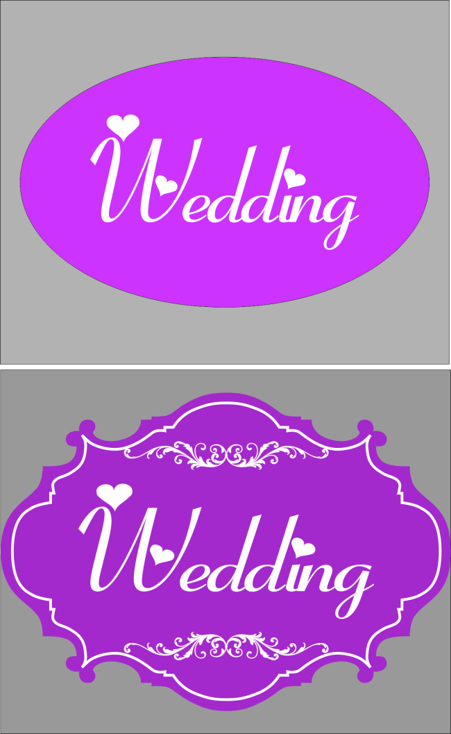 椭圆形婚礼牌 紫色背景 英文婚礼字
