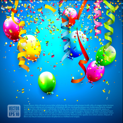 生日 彩色 气球 彩带 背景 矢量 颜色 矢量图 其他矢量图