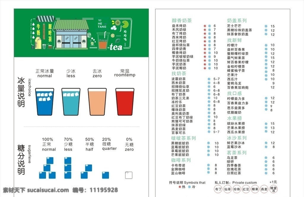 奶茶菜单图片 冷饮店菜单 菜单 奶茶 冷饮 冰量表 糖分表 益禾堂