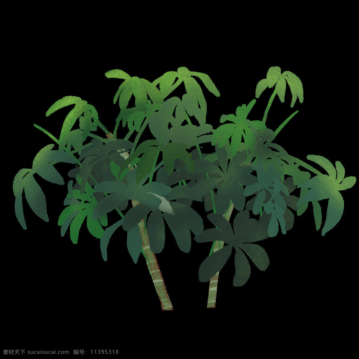 逼真 绿油油 免扣素材 手绘 水彩 透明素材 植物 装饰图案 发财 树叶子 透明
