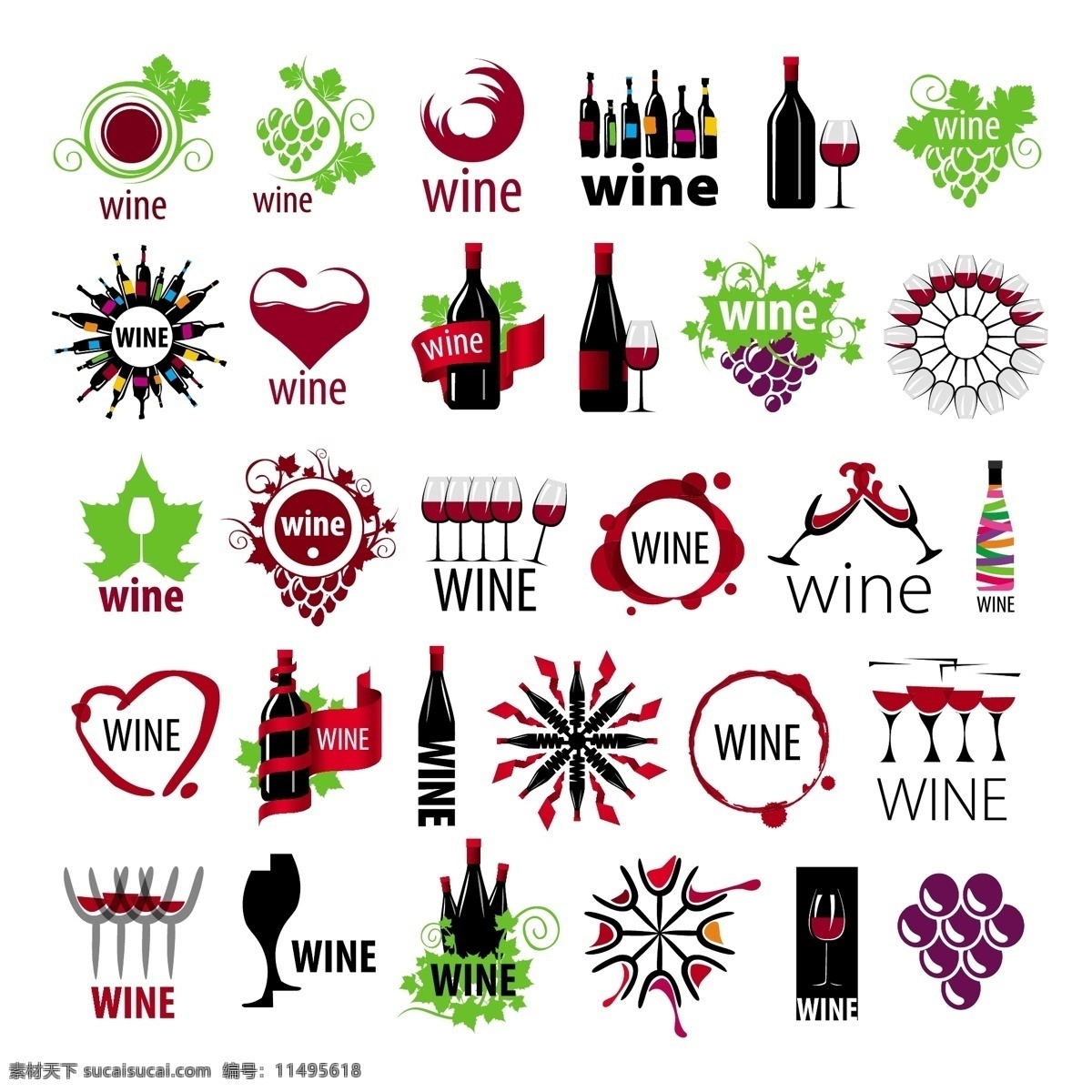 红酒标志图形 矢量 曲线 图形 线条 彩色 色块 图标 logo 背景 模板 葡萄 圆形 几何 酒杯 红酒 白色