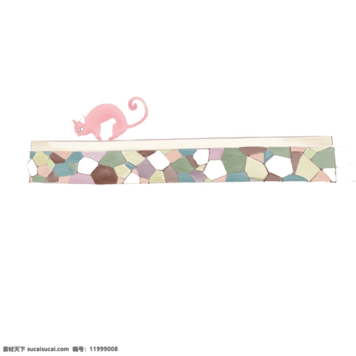 卡通 小猫 分割线 插画 粉色 白色 墙壁 装饰分割线 创意分割线 简约分割线 五颜六色 花纹