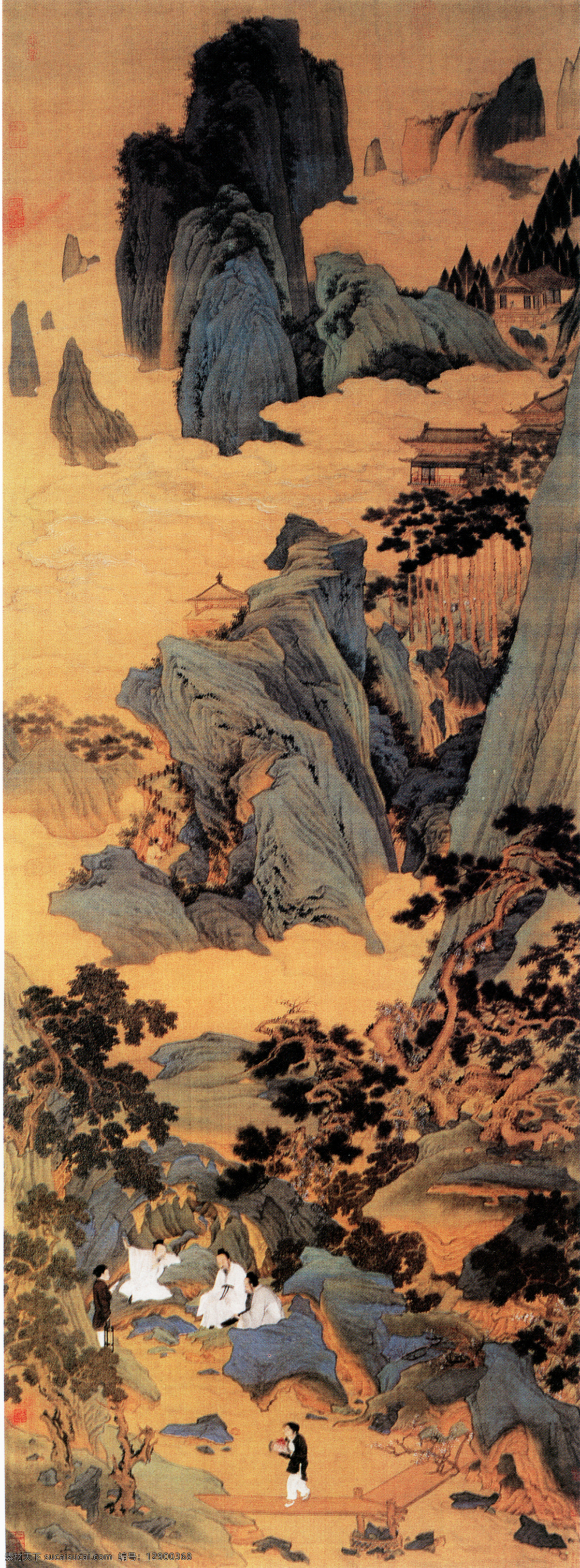 山水 名画 书画 桃源 仙境 图 古画 山水画 书画真迹 中国水墨画 桃源仙境图 名家仇英 文化艺术