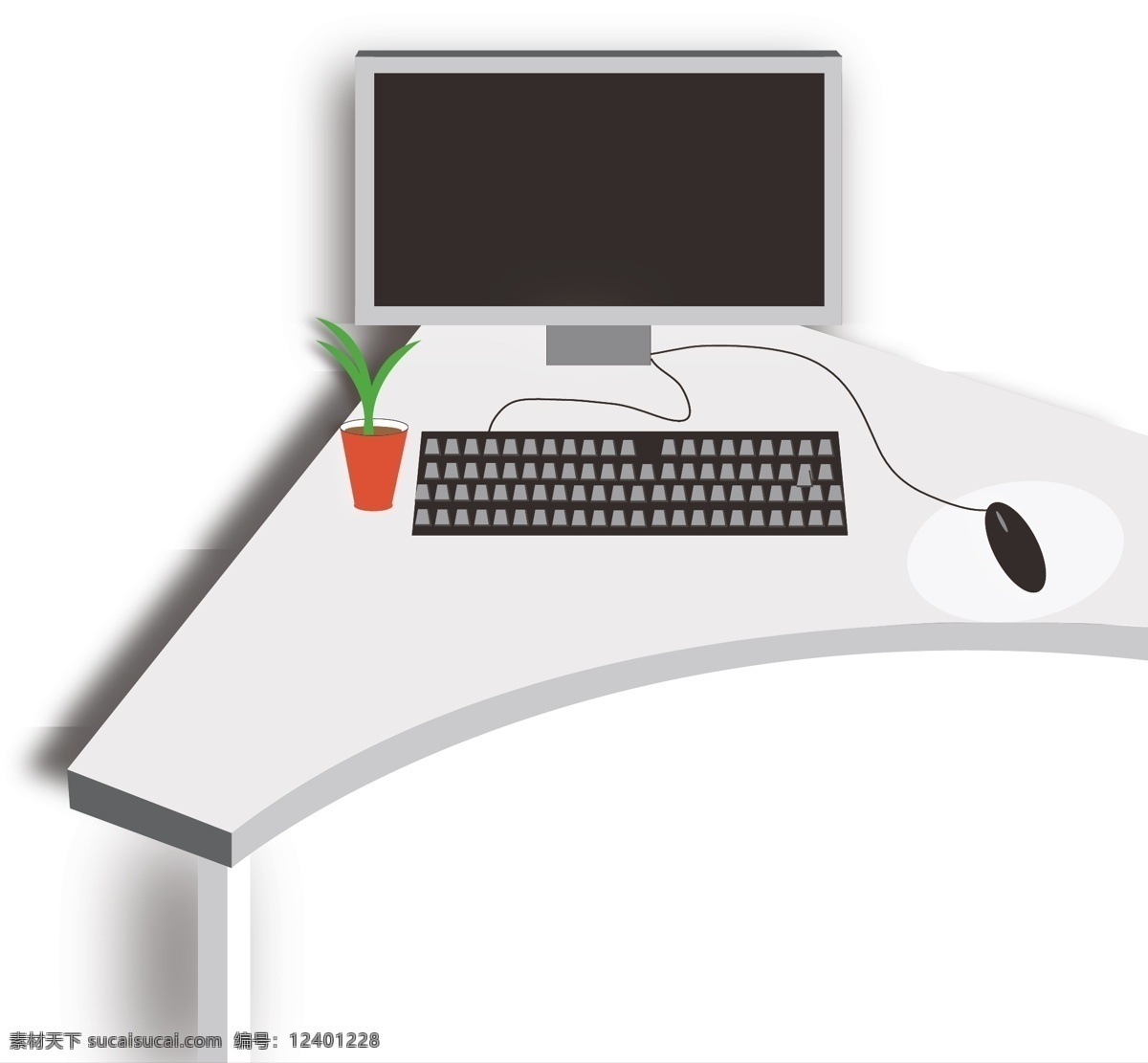 2.5d插画 简约风格 电脑桌面 鼠标绿植 绿色植物 免扣可用 原创立体 黑白主体