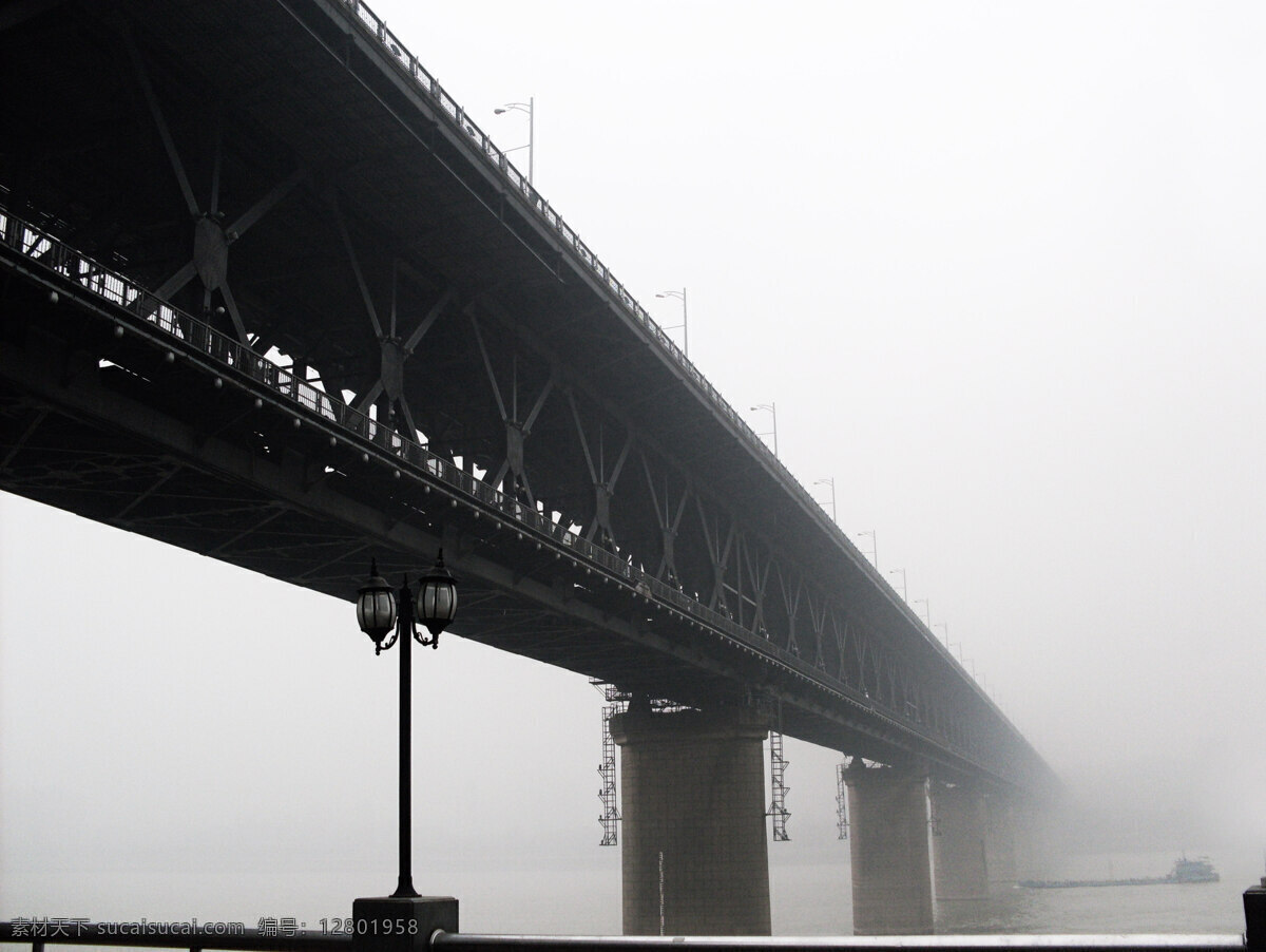 雾 中 长江大桥 长江 大桥 武昌 路灯 江水 国内旅游 旅游摄影