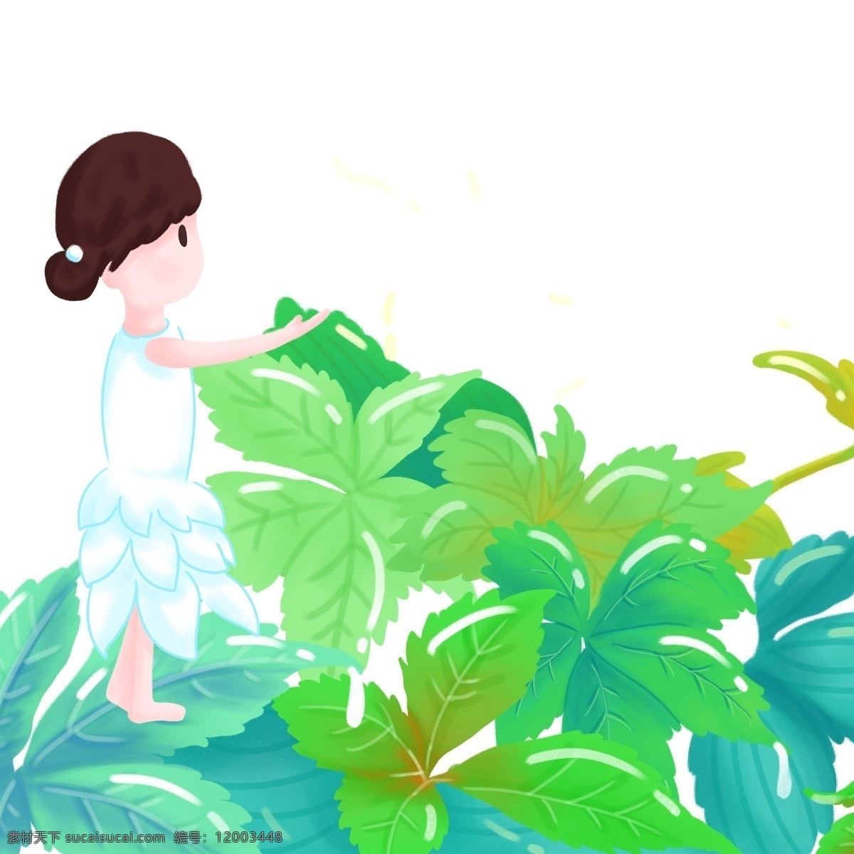 卡通 站 叶子 上 女孩 免 扣 图 卡通女孩 植物 精灵 女孩免扣图 可爱