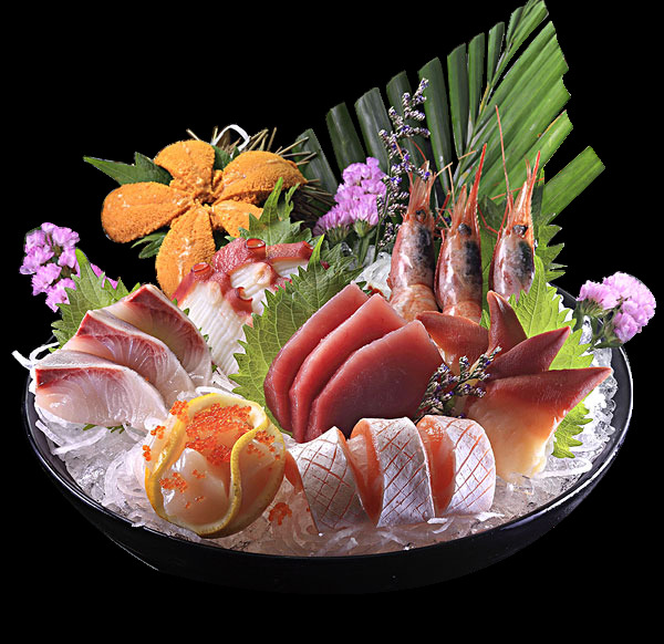 鲜美 日式 鱼类 料理 美食 产品 实物 冰块 产品实物 绿叶装饰 日本美食 日式料理 鱼片