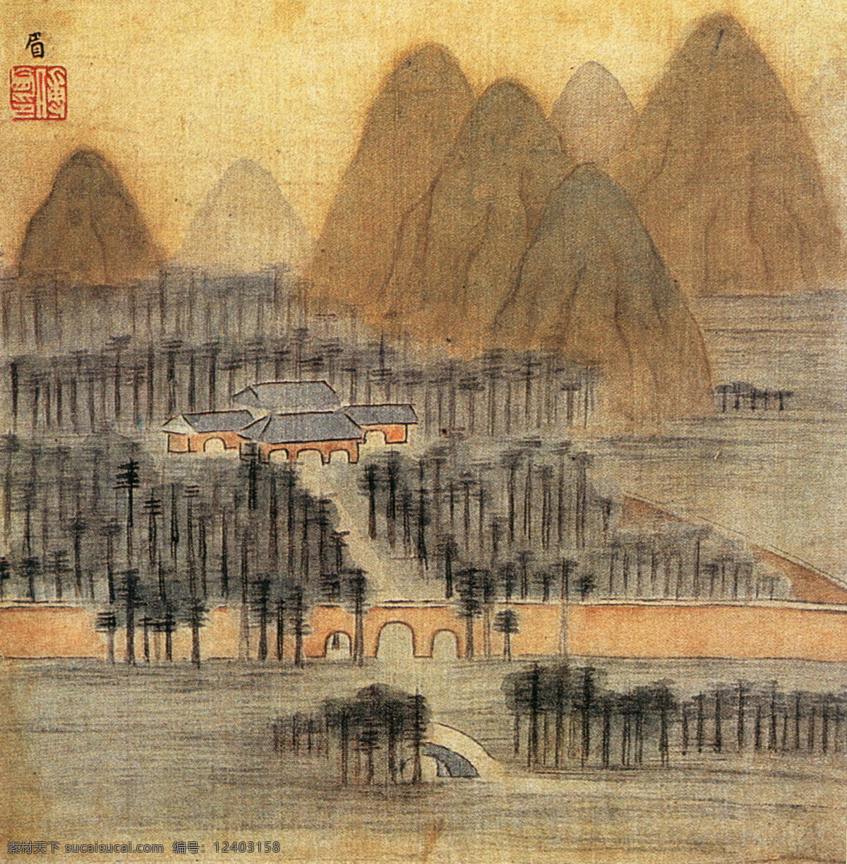 名家 傅 眉 册页 山水 图 二 名画 书画 古画 山水画 山水名画书画 书画真迹 中国水墨画 山水图之二 名家傅眉 绢本 设色 米 横 厘米 天津艺术博物馆 藏 文化艺术