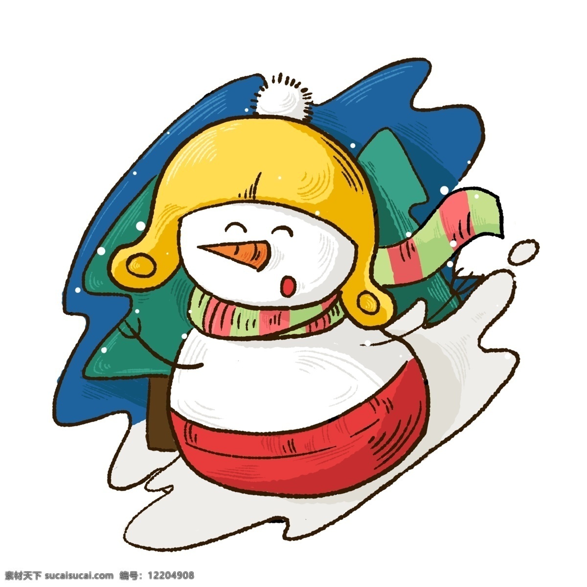 冬季 冬天 可爱 雪人 卡通 形象 拟人 玩耍 堆雪人