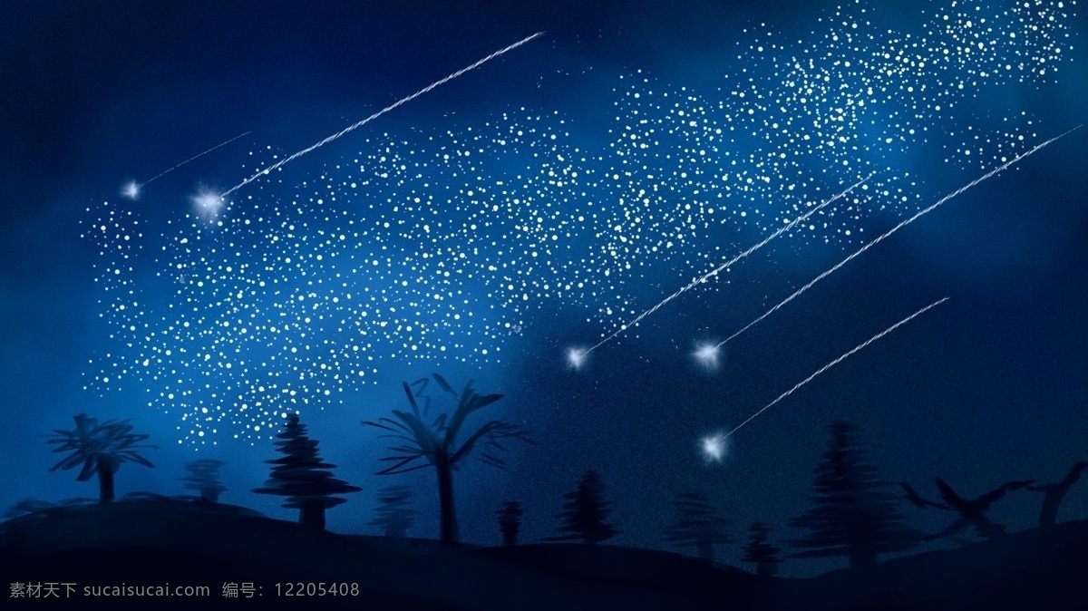 流星划过星空 星空 星 夜空 星星 插画 流星 治愈 星河 星海 背景 晚上 夜晚