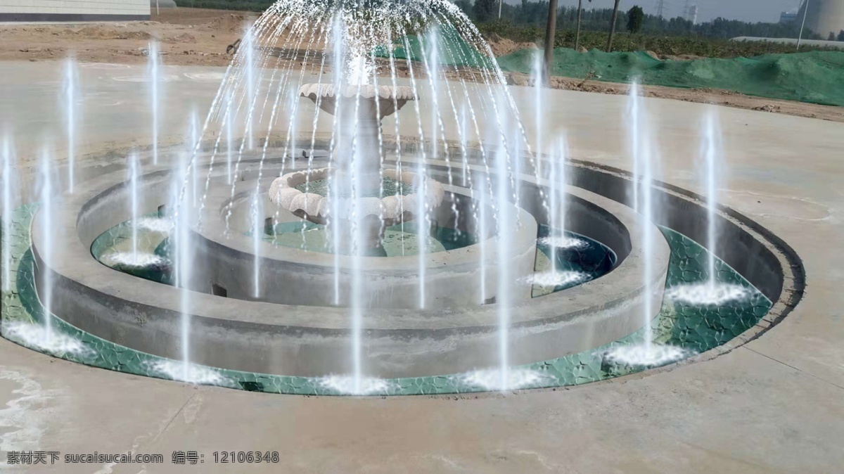 喷泉 效果图 画面 展板 水