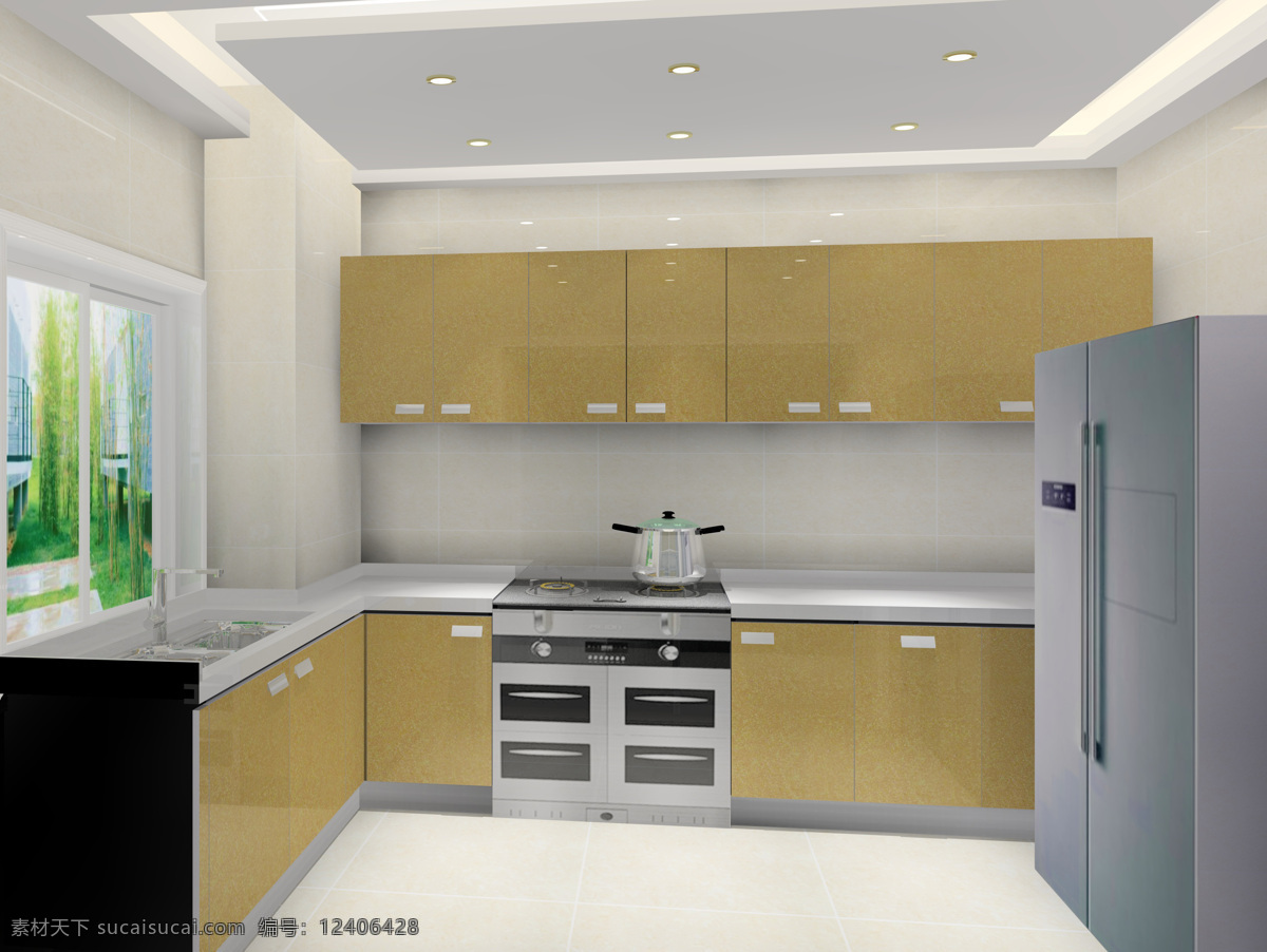 烤漆 橱柜 厨房 环境设计 室内设计 现代厨房 现代简约 土豪金烤漆 家居装饰素材